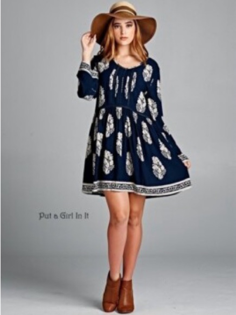Velzera Navy and Cream Floral Mini Dress